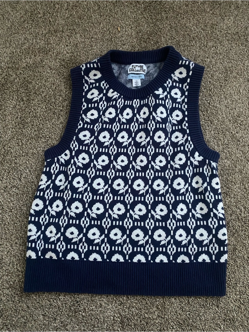 Future Collective x Reese Blutstein Navy & White Floral Knit Sweater Vest